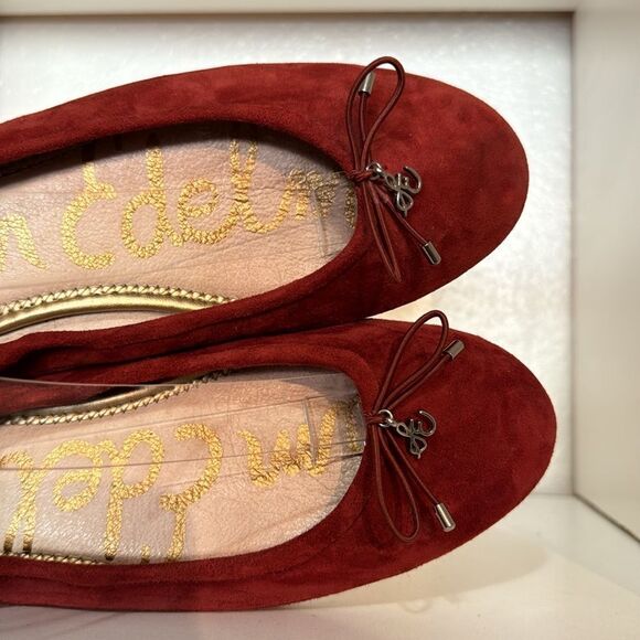 Sam Edelman Felicia Leather Suede Bow Round Toe Burnt Orange Ballet Flat Shoes - Picture 9 of 14